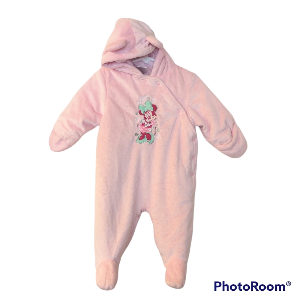 Disney Baby Pink Minnie Mouse Snowsuit One Piece Hooded Pram Size 3 to 6 Months